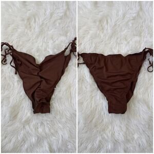 437 Bikini Bottoms Large Brown Ruched Side Tie String Swimwear Cheeky Large L